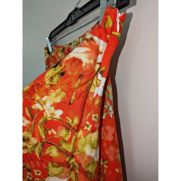 Premise Fluted Floral Colorful Orange  Flowy Linen Blend Skirt Womens 8 - Picture 5 of 11